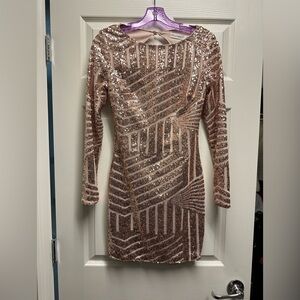 Hello Molly Sequin Long Sleeve Dress - Rose Gold